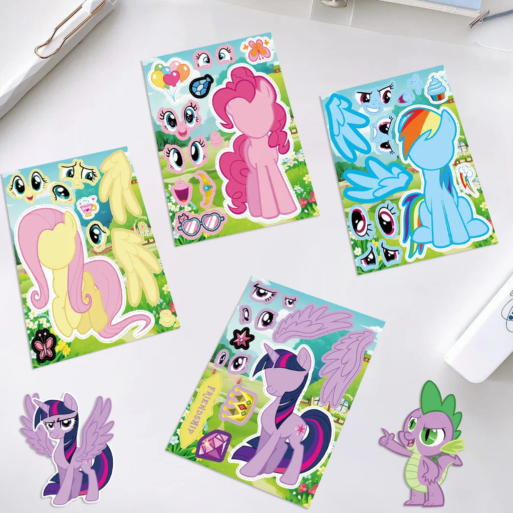 24pieces/pack Rainbow Horse Face Changing Stickers Personalized Cartoon Make a Face Creative DIY Puzzle Stationery Stickers