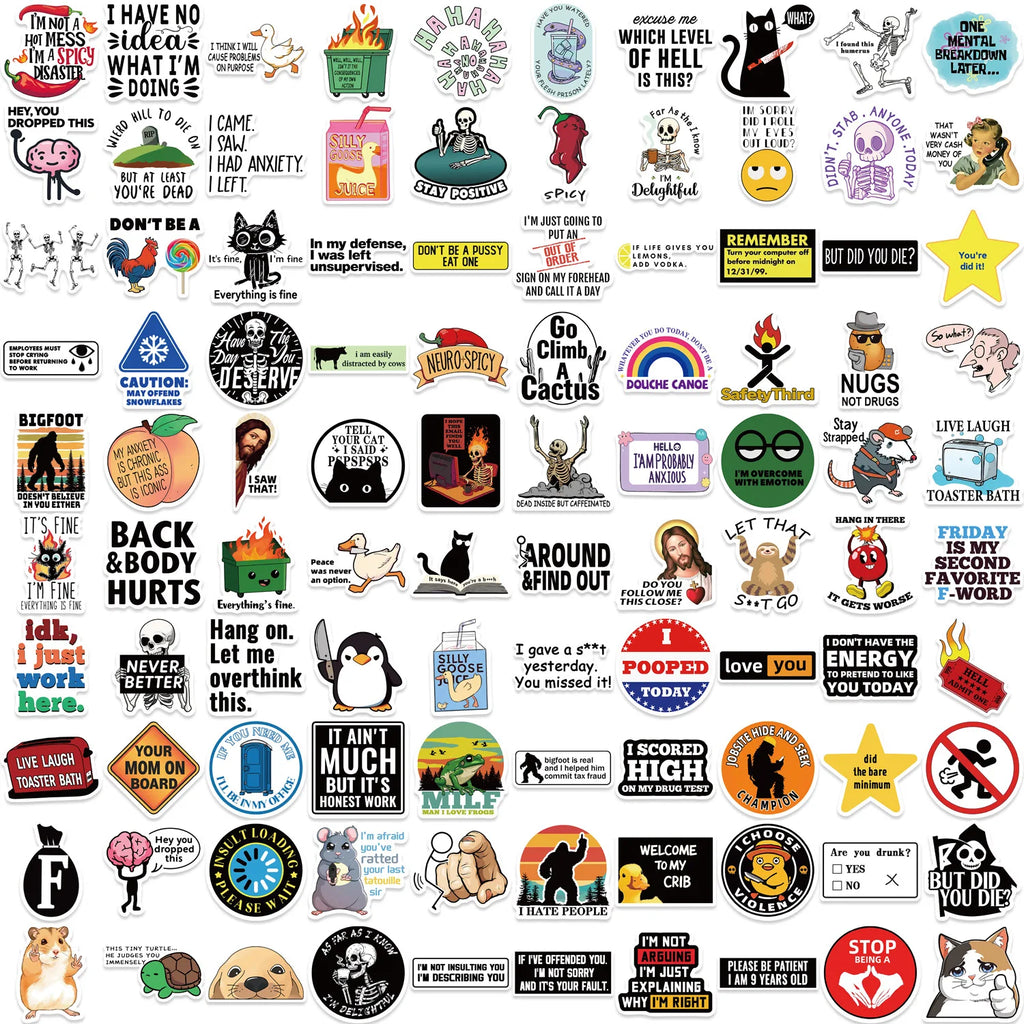 100Pcs Fun Prank Meme Stickers Decorate Guitar Notebook Luggage DIY Waterproof Children Stationary Stickers