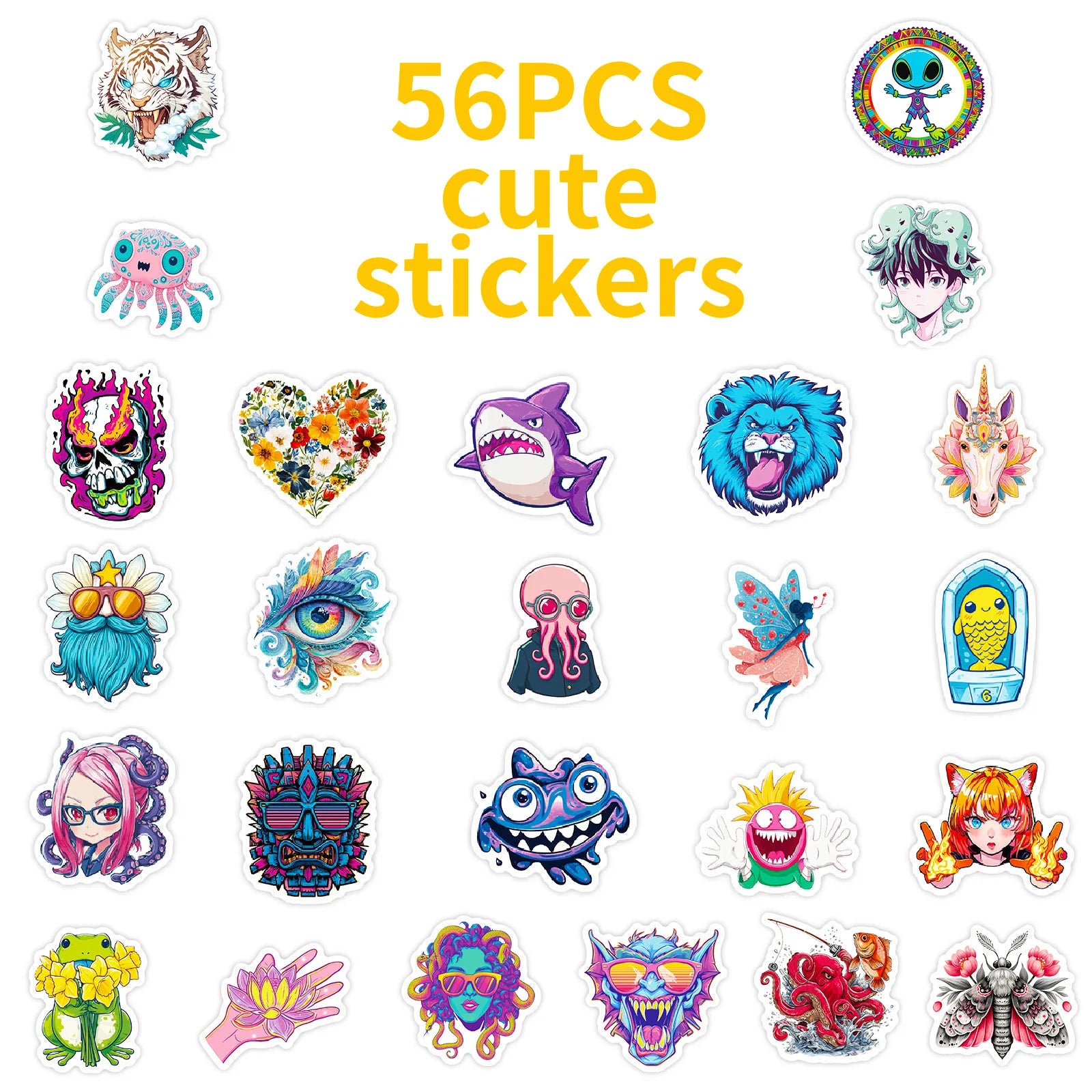56/112 Pcs New Y2K Abstract Art Weird Funny Stickers DIY Room Furniture Envelope Notebook Stationery Box Helmet Skateboard Decal