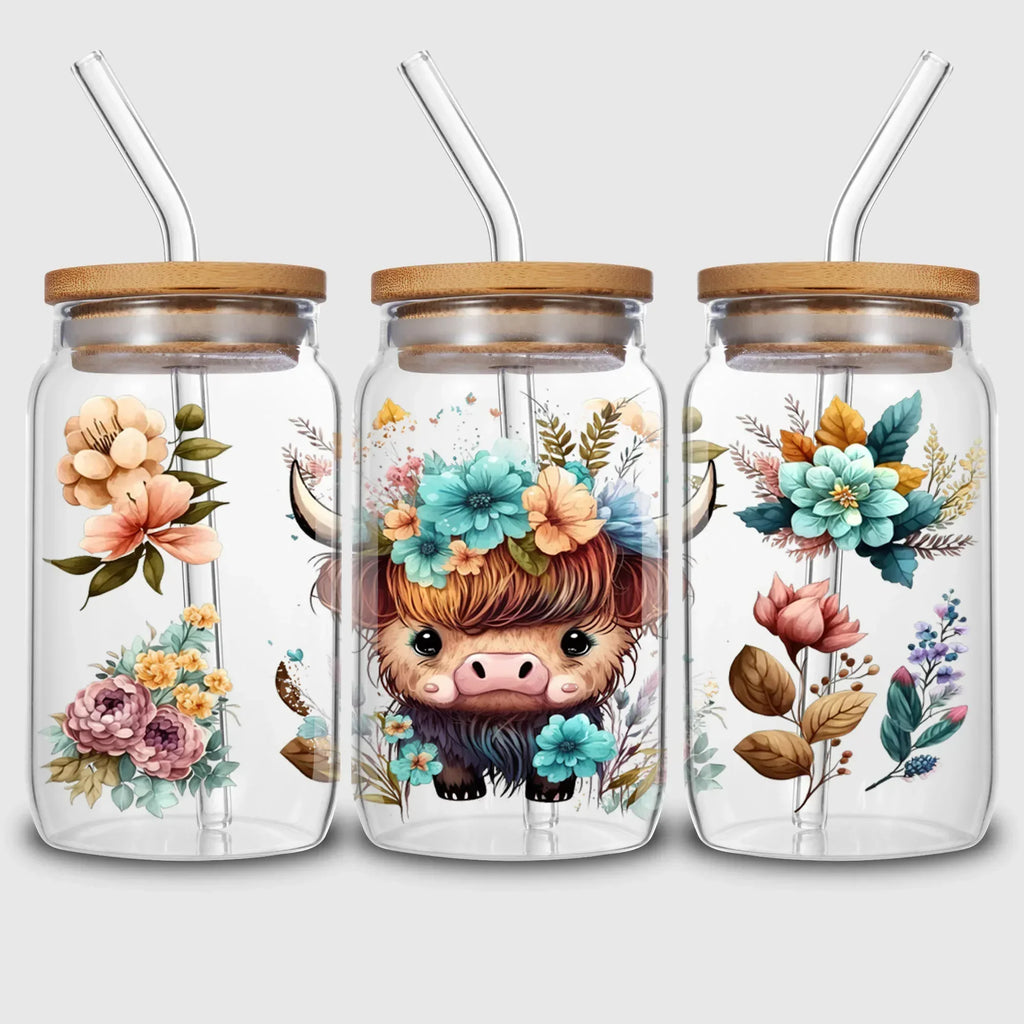 5 Sheets Animal UV DTF Cup Stickers, Glass DTF Transfer Stickers, Waterproof Wipe Transfer Paper for 16 oz Glass, Cups,