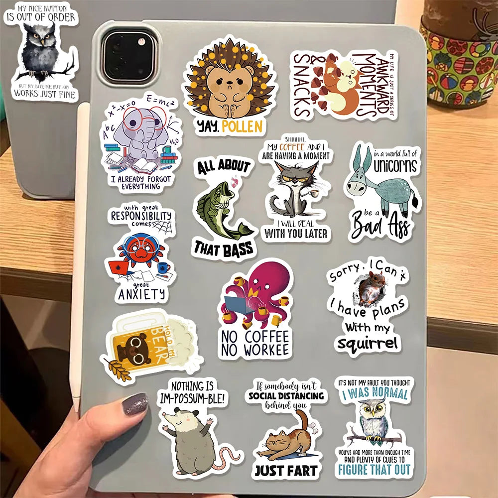 50PCS Fun Animal Quotes Sticker Pack Creative Graffiti DIY Handmade Clip Box Pack Skateboard Tablet Puzzle Toy Stickers