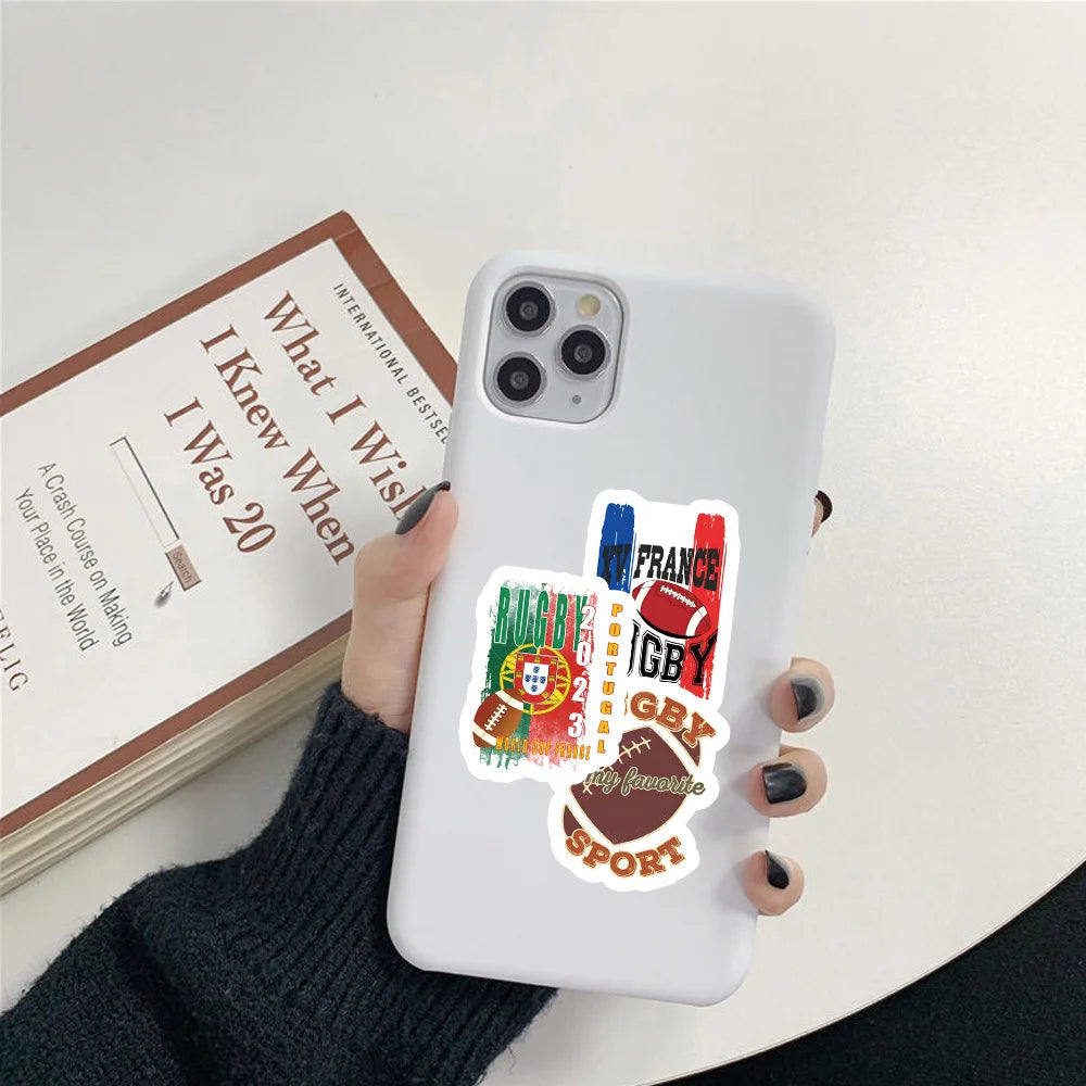50/100 Pcs Cartoon Rugby Sports Creative Stickers Reusable for Suitcase Stationery Box Phone Case Desk Helmet Decals