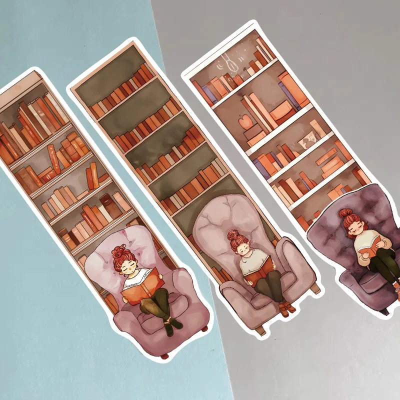 30Pcs Cartoon Girl Reading Series Simple Handheld Art Creative Material Ins Reading Paper Bookmark DIY