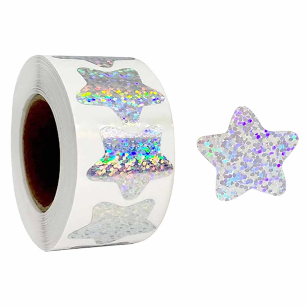 500Pcs/Roll Sparkly Laser Star Heart Round Stickers 1.0in/2.5cm Diy Daily Schedule Prefect for Learning Rewards Sealing Decor