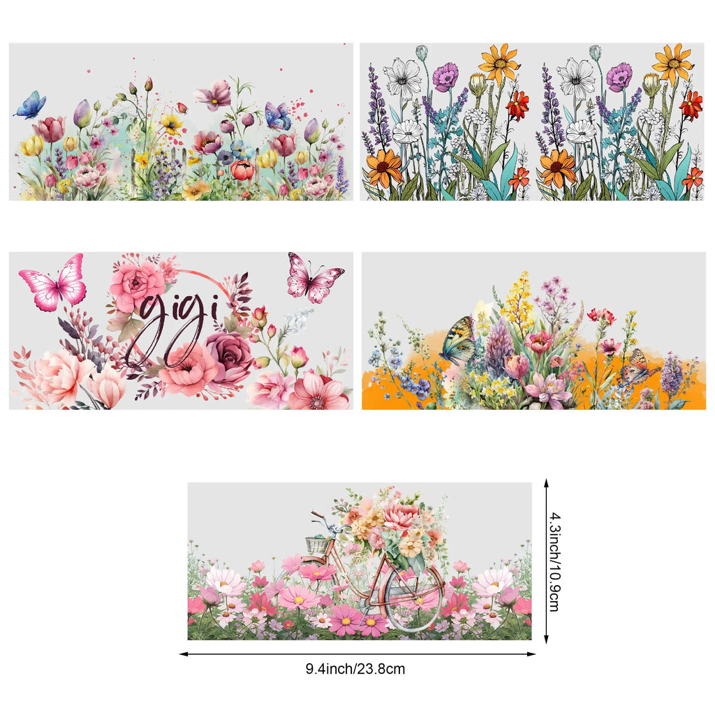 5 sheets of plant UV transfer waterproof self-adhesive stickers for mugs water bottles, DTF transfer stickers for 16 oz glass