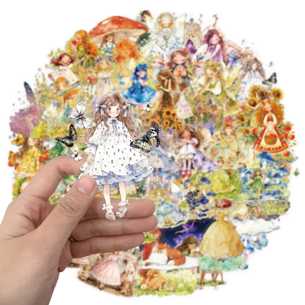 50PCS Fairy Tale Princess Cartoon Decorative Stickers DIY Graffiti Skateboard Phone Case Tablet Decorative Toy Stickers