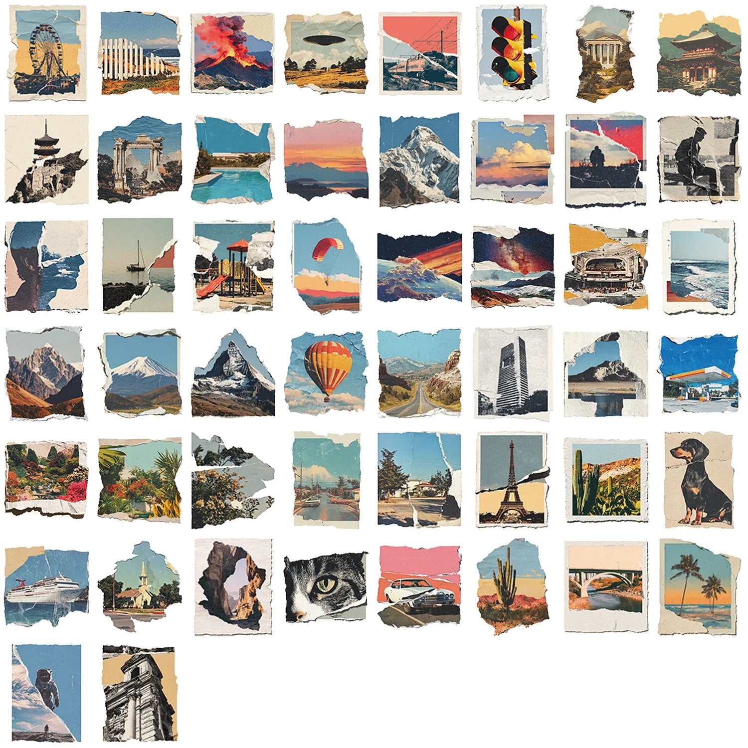 50PCS Waterproof Transparent PET Decorative Guitar Notebook Stationery Cartoon Retro Tear Photo Stickers