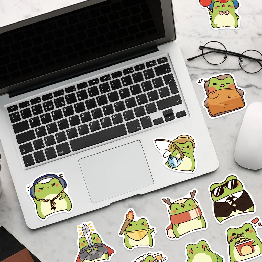 ‌50/100Pcs Funny Cartoon Frog Stickers - Unique Non-repeating Waterproof Decals for Phone, Cup, Notebook, Fridge, Pencil Box