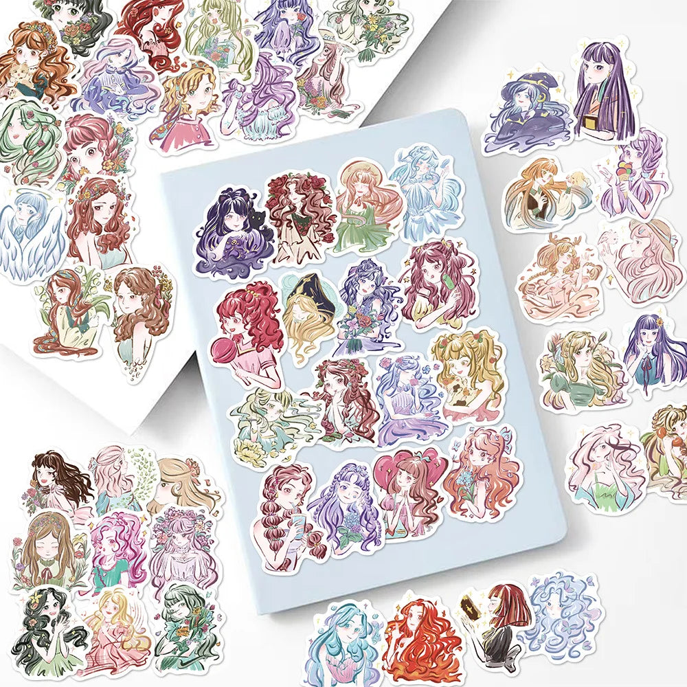 55/110PCS anime Girl Illustration Hand painted Sticker Decoration Handbook Luggage Case Notebook DIY Sticker