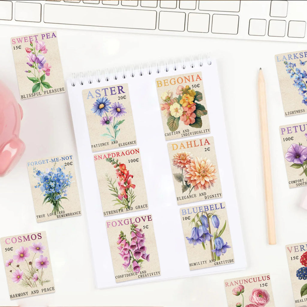 50/100PCS Cartoon Retro Stamps Flower/Marine Aesthetics DIY Waterproof Stickers For Decor Guitar Notebook Luggage Stationary