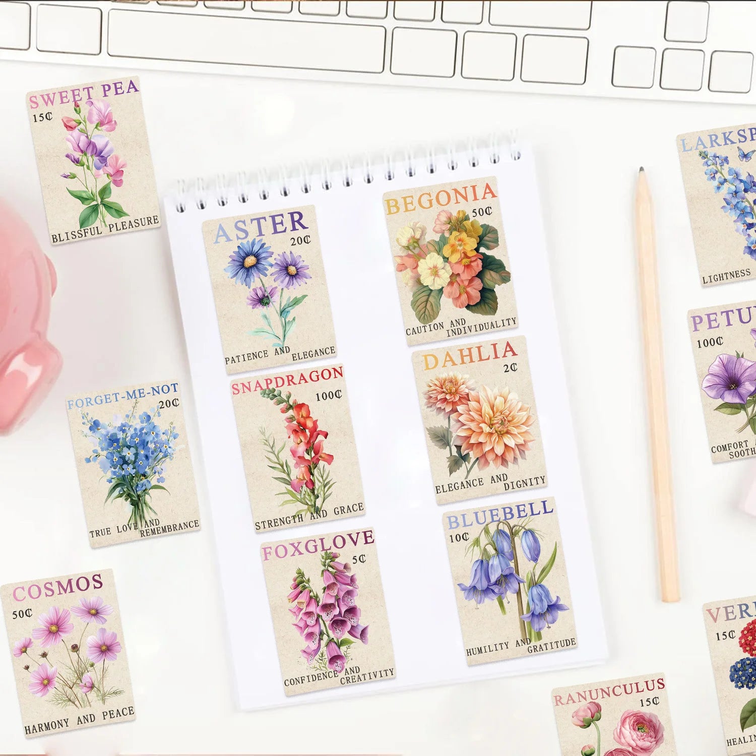 50/100PCS Cartoon Retro Stamps Flower/Marine Aesthetics DIY Waterproof Stickers For Decor Guitar Notebook Luggage Stationary