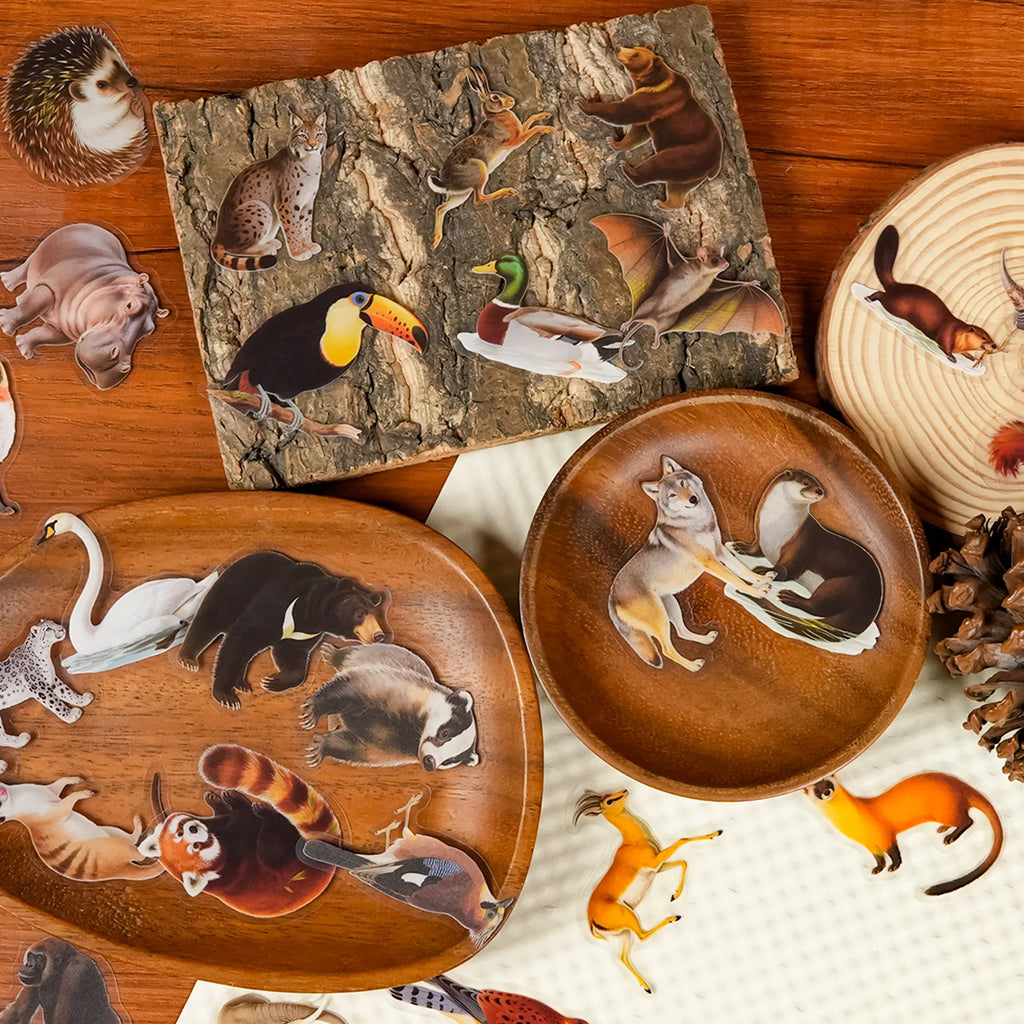 56/112PCS Various Realistic Forest Animal Stickers Transparent Pet DIY Handmade Learning Stationery Notebook Stickers