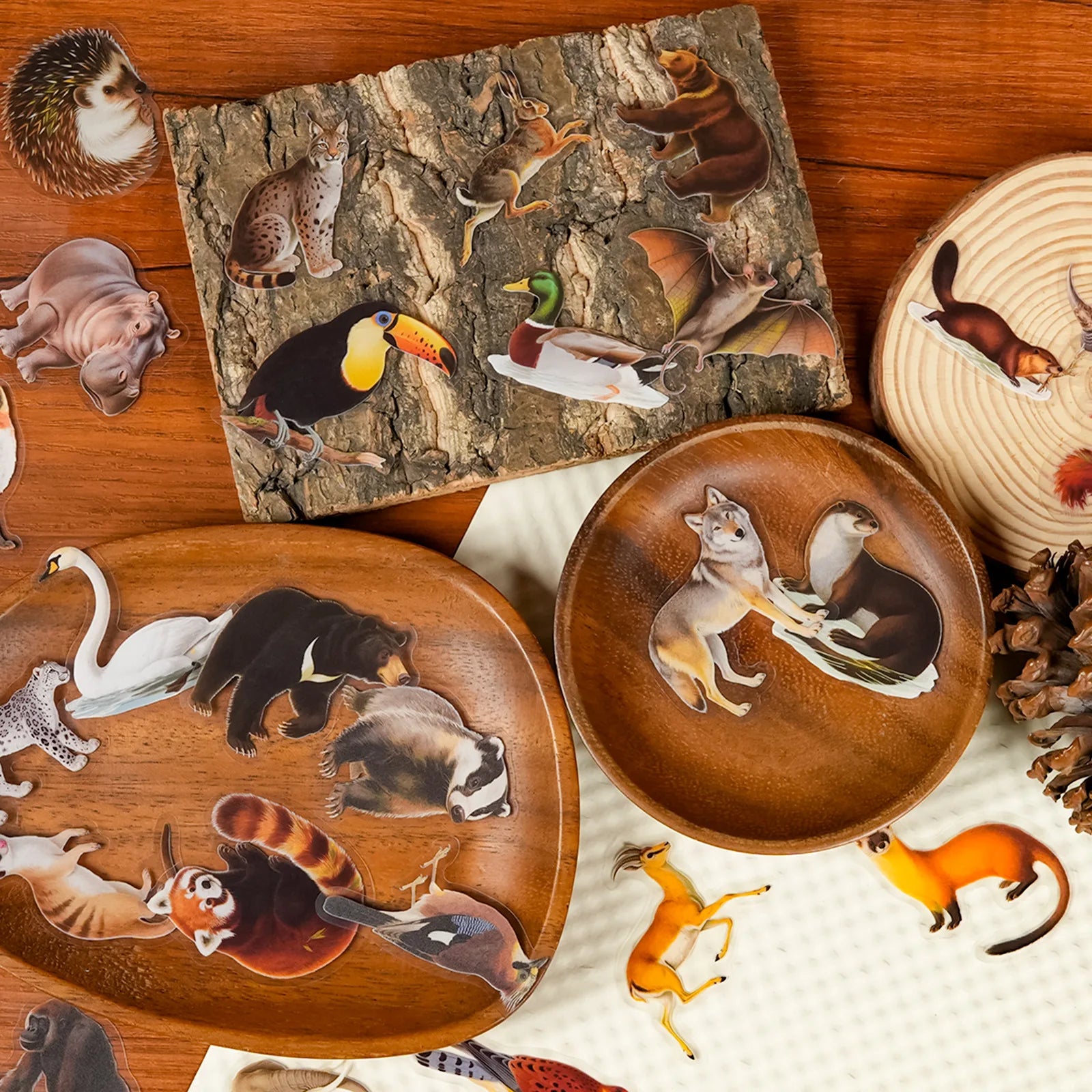 56/112PCS Various Realistic Forest Animal Stickers Transparent Pet DIY Handmade Learning Stationery Notebook Stickers