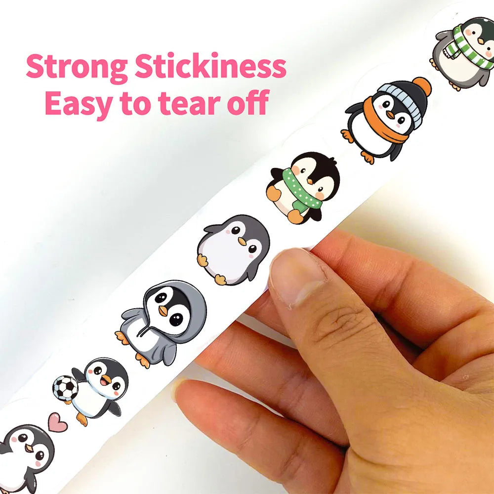 500PCS Penguin Roll Stickers Aesthetic Coffee Cartoon Waterproof Phone Loptop Luggage Refrigerator Skateboard Graffiti Sticker