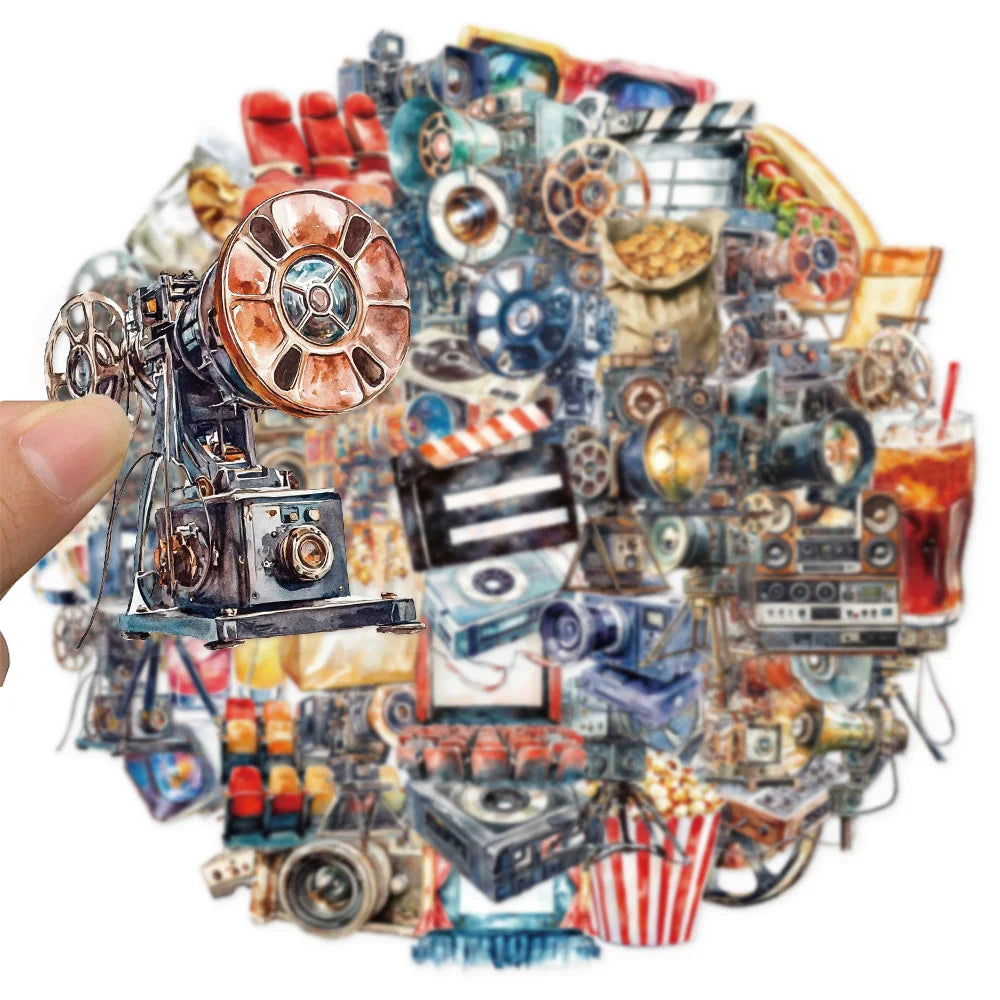 50PCS Transparent Movie Projector Technology Fun Decoration Graffiti Stickers DIY Phone Case Laptop Tablet Toy Stickers