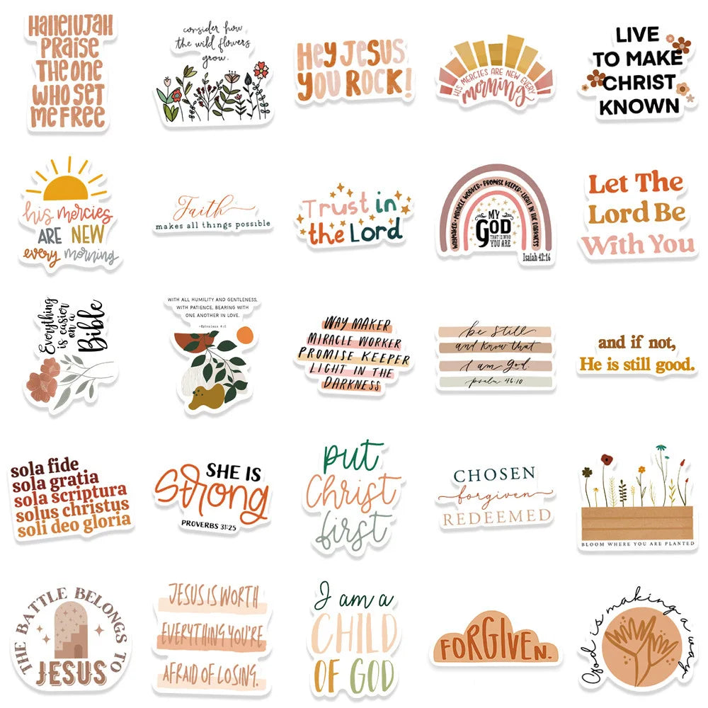 50/200PCS Bible Quote Sticker Packs for Decoration Pad Suitcases Phone DIY waterproof Kids Notebook Stationary tickers