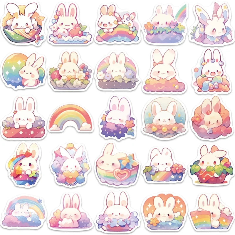 10/30/50PCS Rainbow Rabbit PVC Sticker Aesthetic Children's Korean Decoration Scrapbooking Stationery School Supplies for Kids