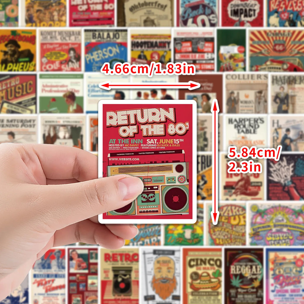 50/100Pcs American Vintage Poster Doodle Creative Stickers for Phone Laptop Helmet Fridge Drawer Storage Box Waterproof Decals