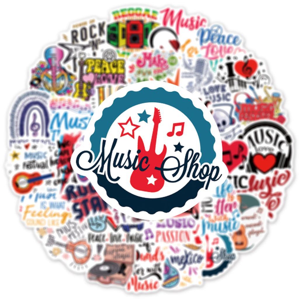 50/100PCS Small Fresh Music Graffiti Stickers Luggage Stationery Phone Guitar Cups Waterproof Text Stickers