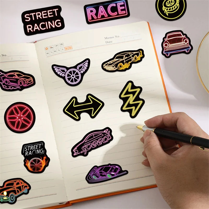10/30/50PCS Kawaii Neon Car Sticky PVC Sticker Aesthetic Stationery DIY Decoration Scrapbooking Children's Supplies