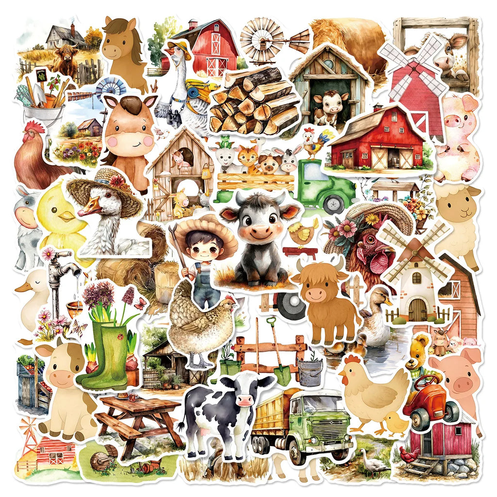 50PCS Fairy Tale Cartoon Farm Graffiti Stickers Car Window Water Cup Refrigerator Decor Waterproof Children Stickers