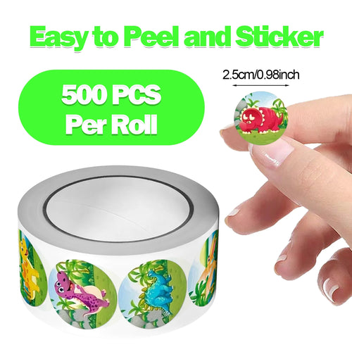 1R(500pcs) 2.5cm/1'' Dinosaur Animals Cartoon Stickers for kids school teacher Classroom Reward Encouragement Home Decor Labels