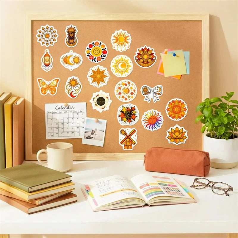 10/30/50PCS Yellow Datura Sun Sticky PVC Sticker Stationery DIY Laptop Luggage Skateboard Decoration Scrapbooking for Kids