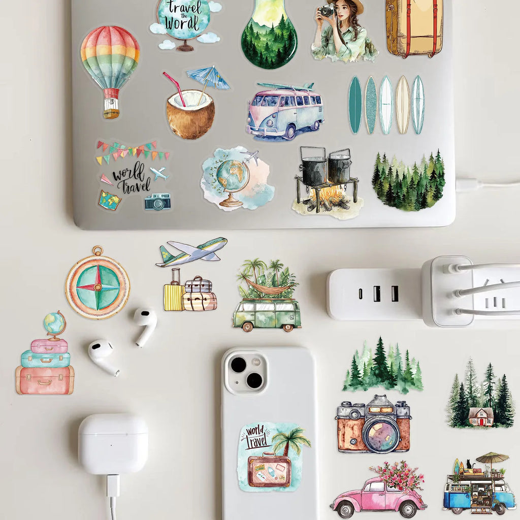 50/100PCS Transparent PET Outdoor Travel Stickers Waterproof DIY Handbooks Notebook Luggage Decoration Stickers