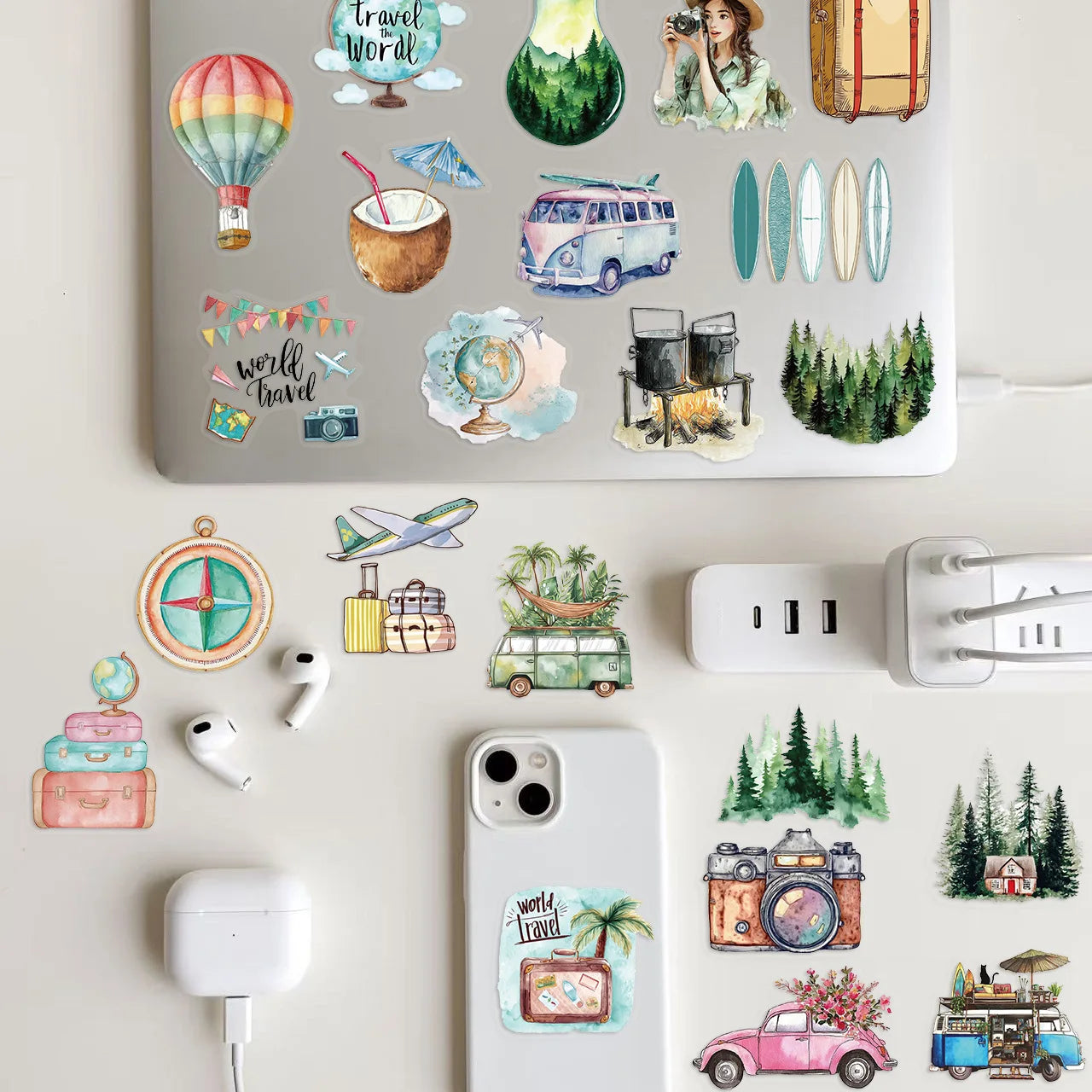 50/100PCS Transparent PET Outdoor Travel Stickers Waterproof DIY Handbooks Notebook Luggage Decoration Stickers