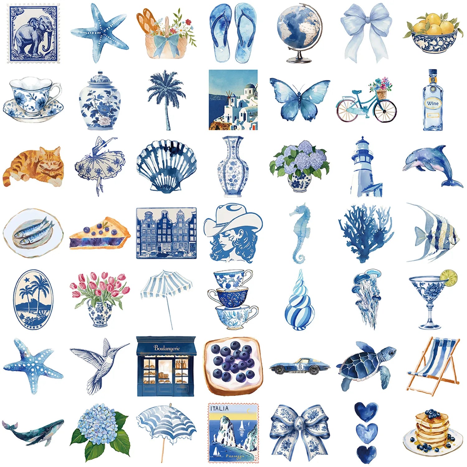 100PCS Cartoon Blue Coast Graffiti Stickers Decor Guitar Notebook Luggage DIY Stationery Stickers