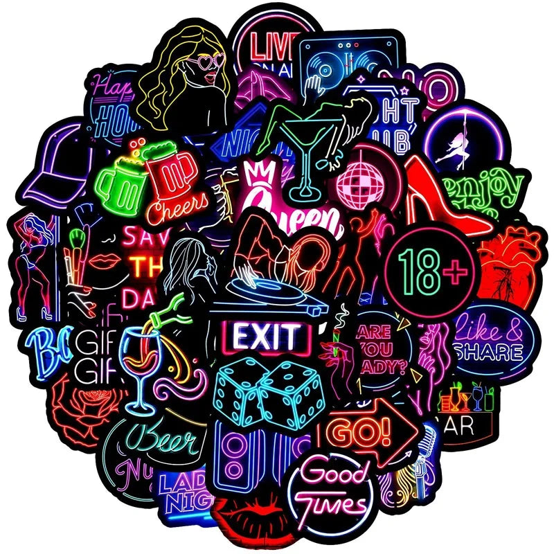 10/30/50PCS Crazy Neon PVC Sticky Sticker Aesthetic DIY Korean Stationery Decoration Scrapbooking School Supplies for Kids
