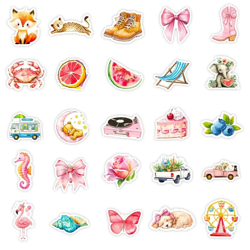 10/30/56PCS Kawaii Pink Item PVC Sticky Sticker Aesthetic Children's DIY Korean Decoration Scrapbooking School Supplies