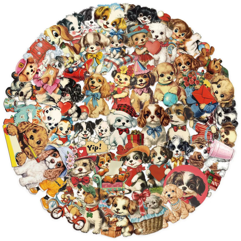 50PCS Transparent PET Retro Dog Stickers Waterproof Stationary Notebook Pencil Box Decorative Guitar Stickers