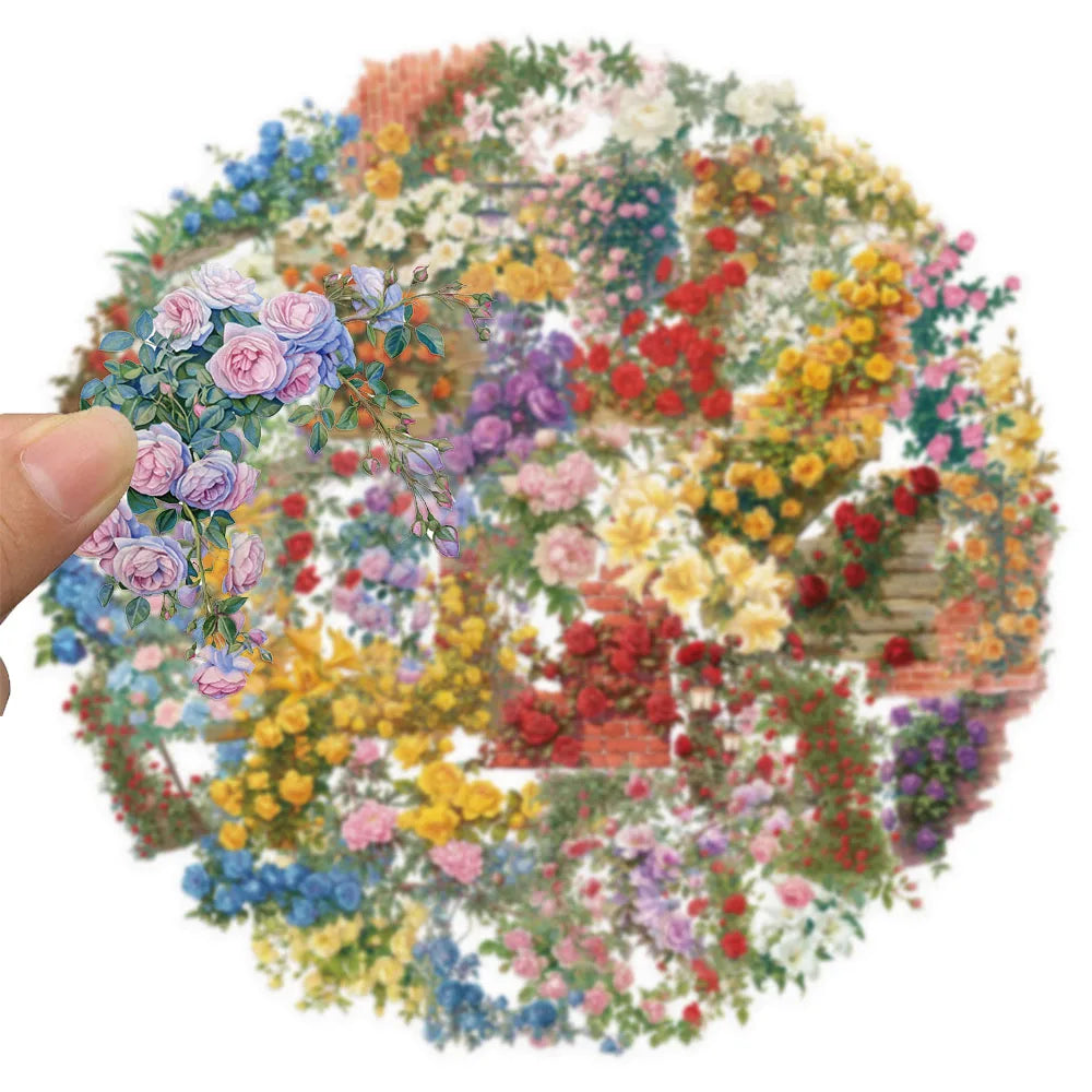 50PCS Retro Flower Flower Decoration Sticker Pack DIY Scrapbook Phone Case Laptop Tablet Transparent Toy Decoration Stickers