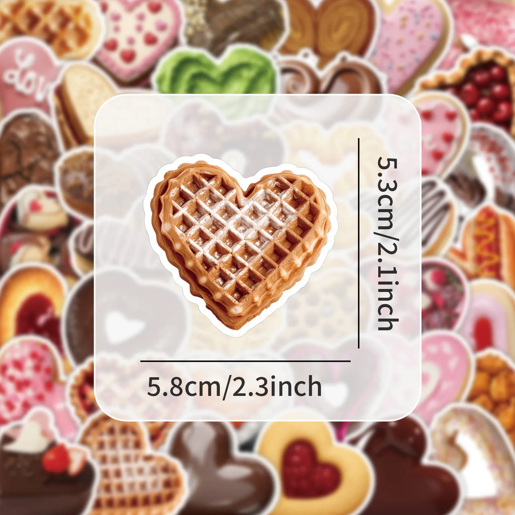 50-Pack Heart-Shaped Food Graffiti Stickers Personalized INS Style Valentine's Day Love Dessert Creative DIY Stickers