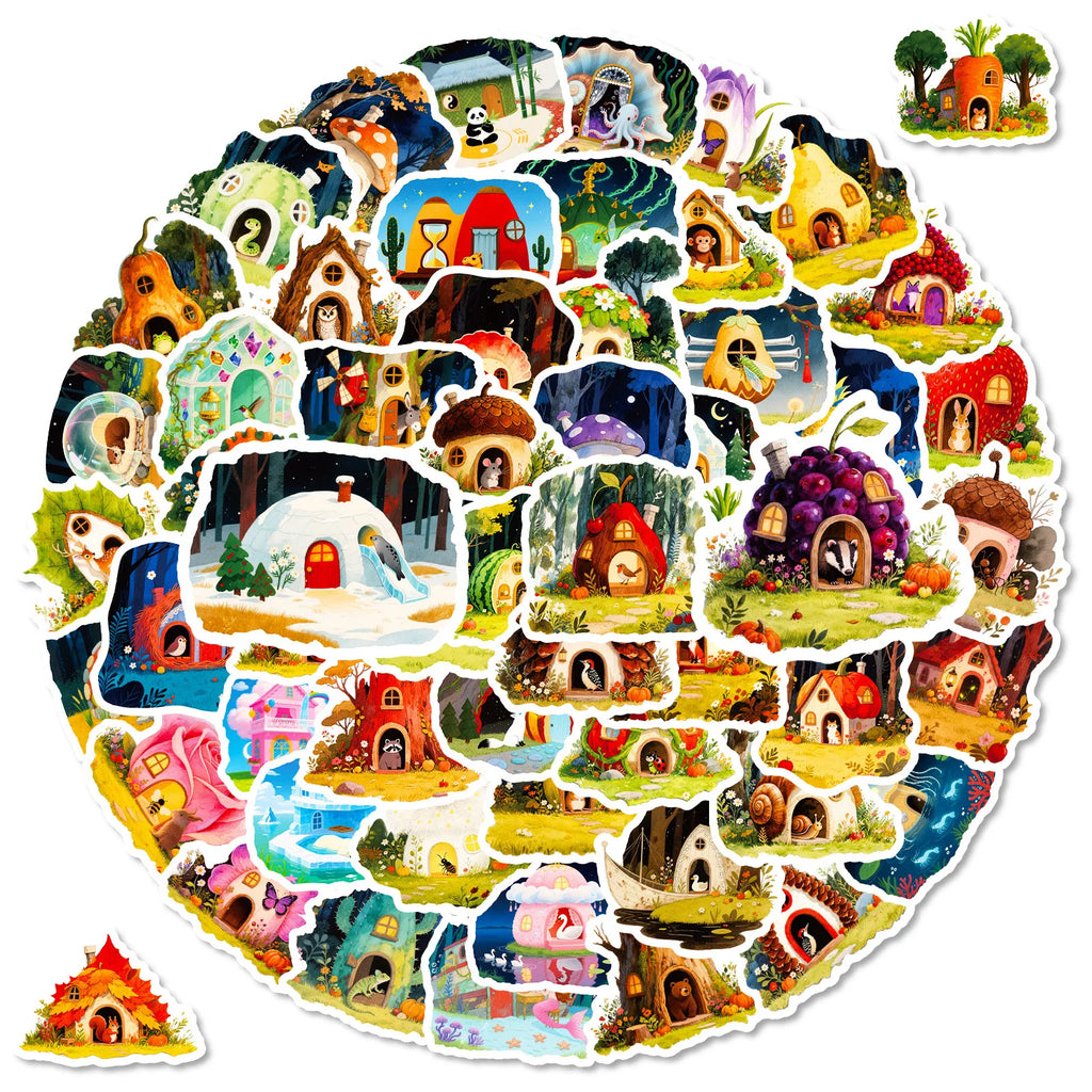 56-Piece Fairy-Tale Forest Animal House Doodle Stickers Student Stationery Notebook Holiday Reward Decorative Stickers