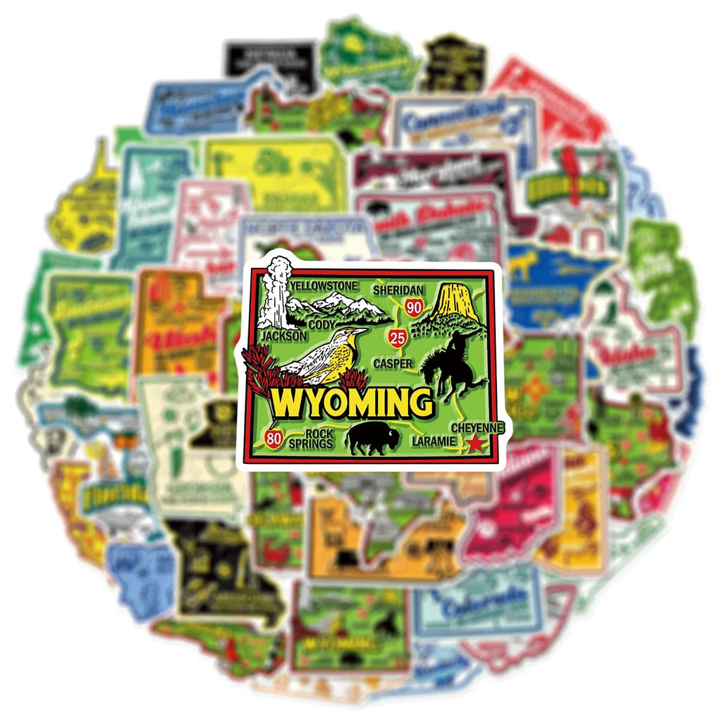 50 Pieces Of Map Doodle Stickers For Luggage, Water Cups, Mobile Phones, Diaries, Notebooks, Skateboards And Waterproof Stickers