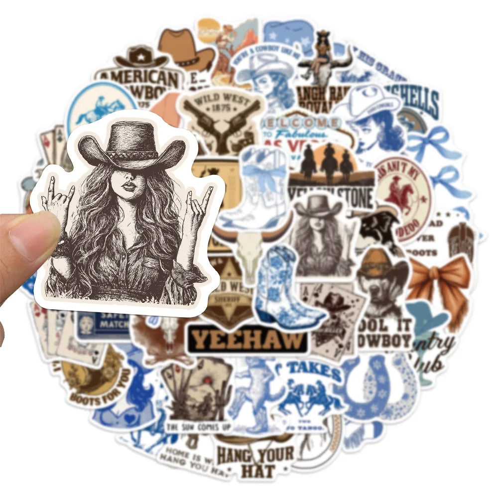 50PCS Creative Blue Brown Cowboy Graffiti Stickers DIY Luggage Laptop Tablet Speaker Decorative Wall Stickers Gift Stickers