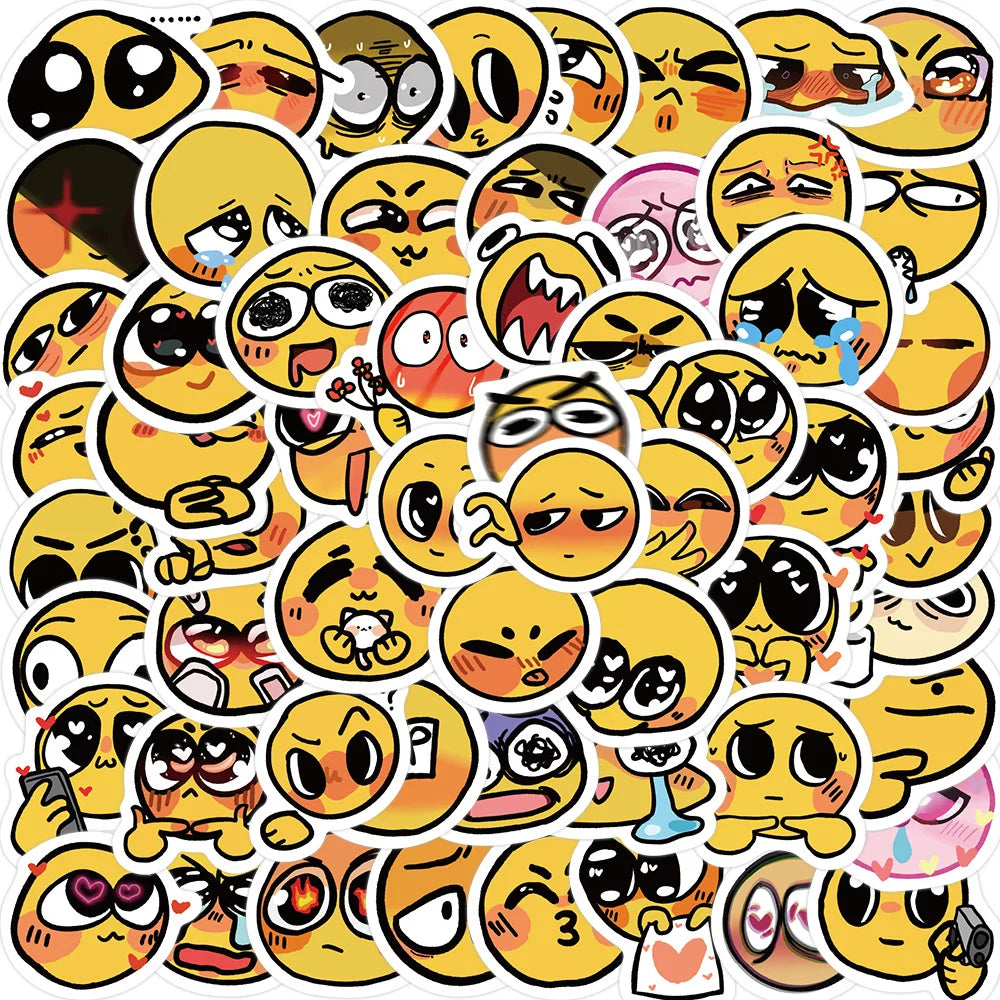 60Pcs Face Stickers - Yellow Emoticon Sticker Vinyl Waterproof Decals Party Favors for Kids Cute Kawaii Stickers for Water Bottl