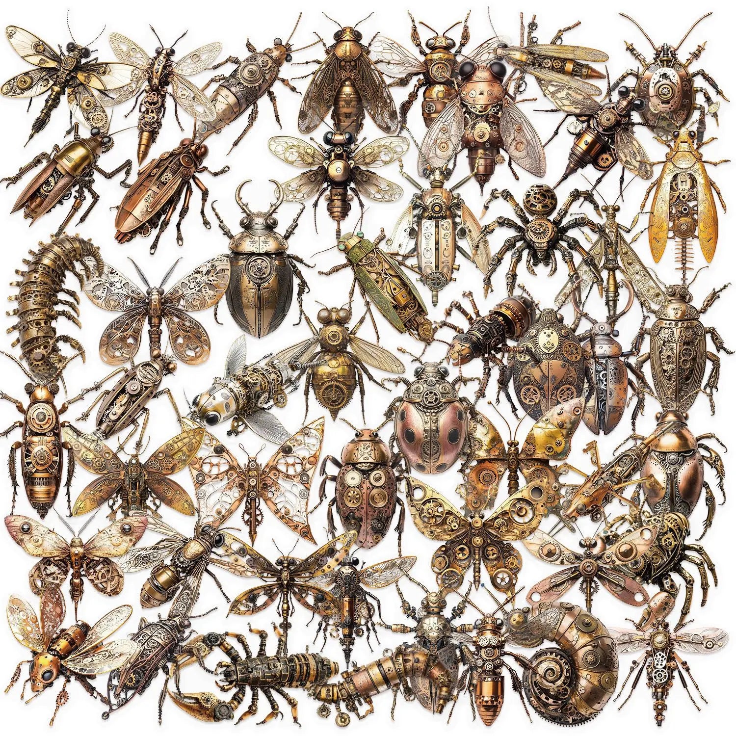 50/100Pcs Punk Style Mechanical Beetle HD Stickers Waterproof Clear PET for Guitar Notebook  Phone Laptop Helmet Decals
