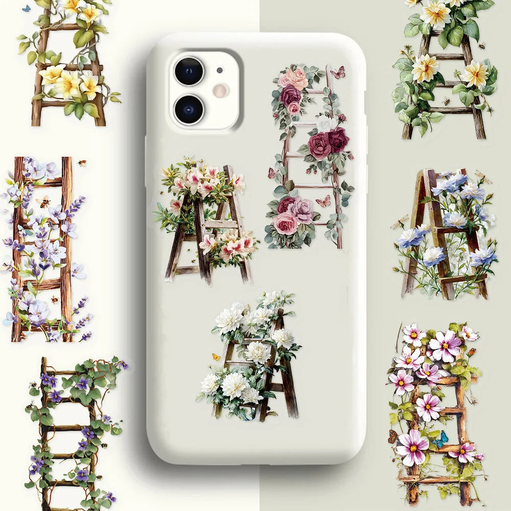 50PCS Creative Simple Flower Ladder Decoration Graffiti PET Stickers DIY Phone Case Laptop Tablet Toy Stickers