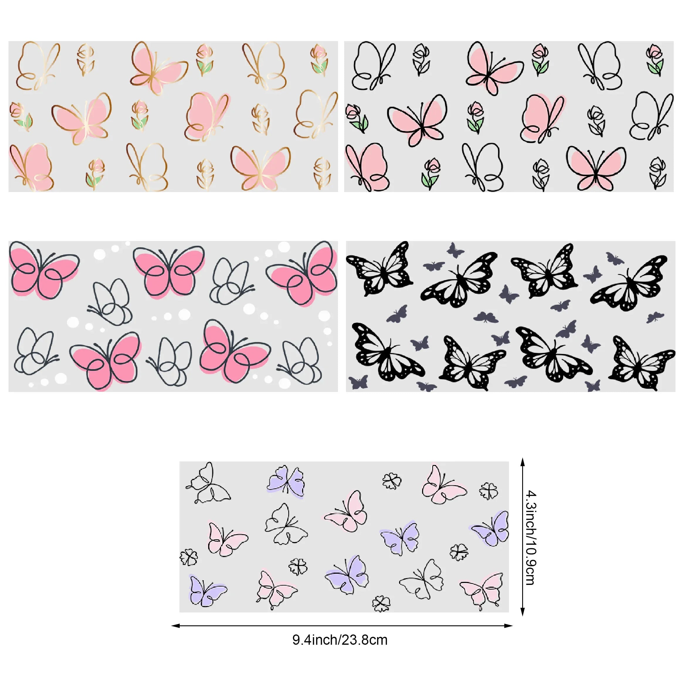 5 Sheets Butterfly UV DTF Cup Stickers, Glass DTF Transfer Stickers, Waterproof Wipe Transfer Paper for 16 oz Glass, Mugs，