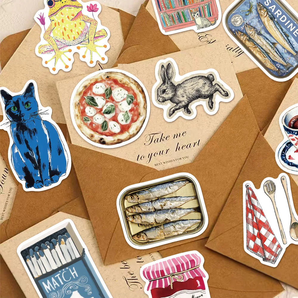 50PCS Retro Creative Stickers Laptop Guitar Ski Board Scrapbook Mobile DIY Stickers Aesthetic Cartoon Stickers