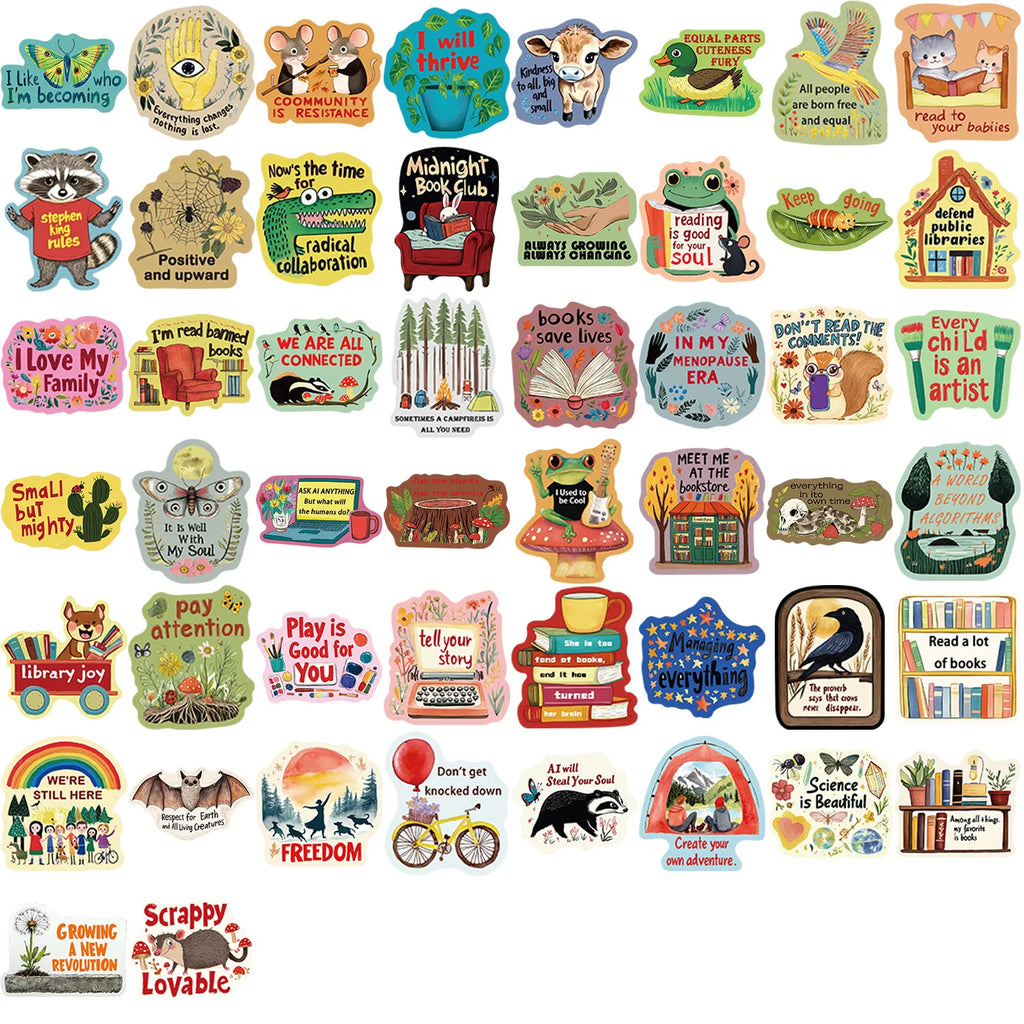 50Pcs Cartoon Fun Text Colorful Stickers Decorating Notebooks Stationery Boxes Desks Luggage And Phone Cases Plastic Stickers