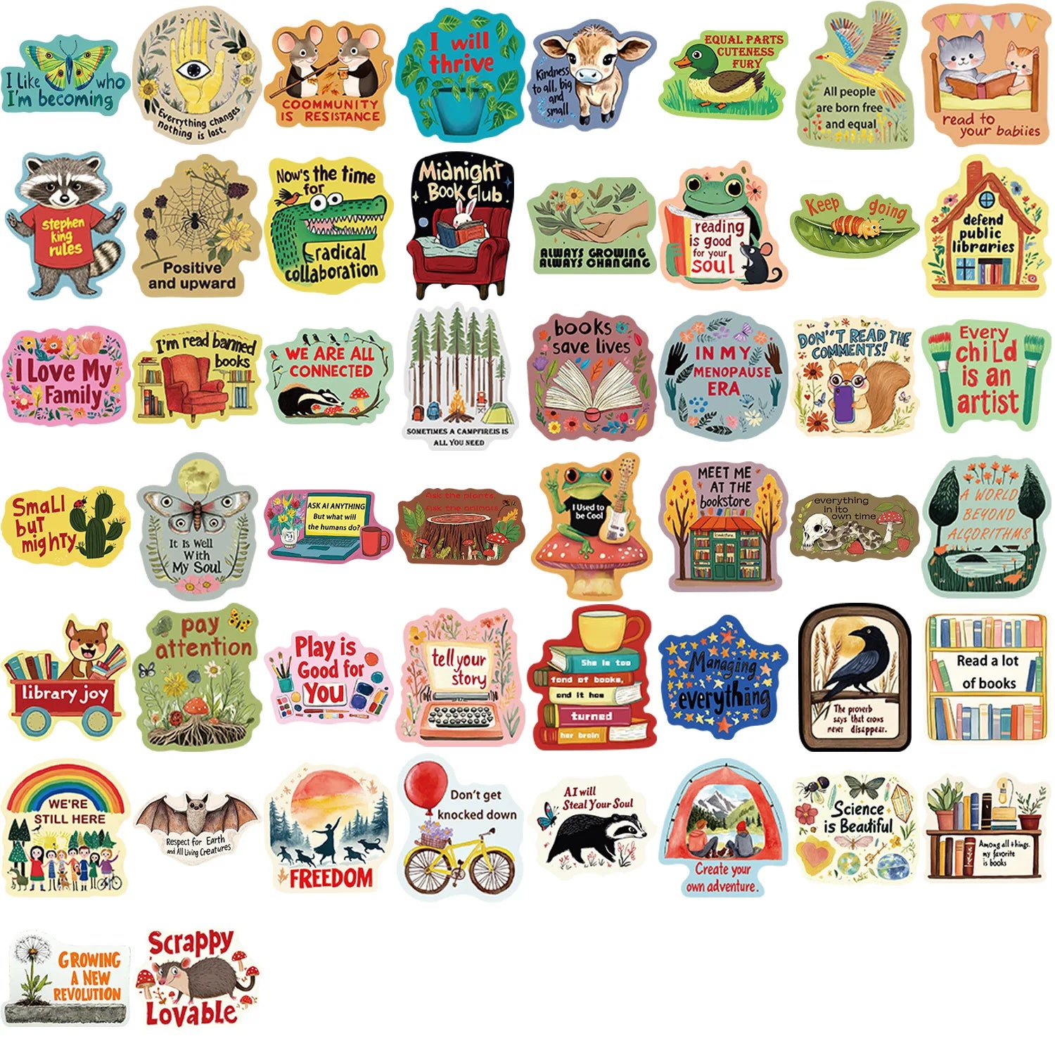 50Pcs Cartoon Fun Text Colorful Stickers Decorating Notebooks Stationery Boxes Desks Luggage And Phone Cases Plastic Stickers