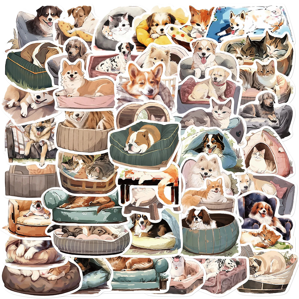 50PCS Comfortable cats and dogs Sticker Nostalgia Animal Phone Laptop Cafe Scrapbooking Art Picture Suitcase Expression Stickers