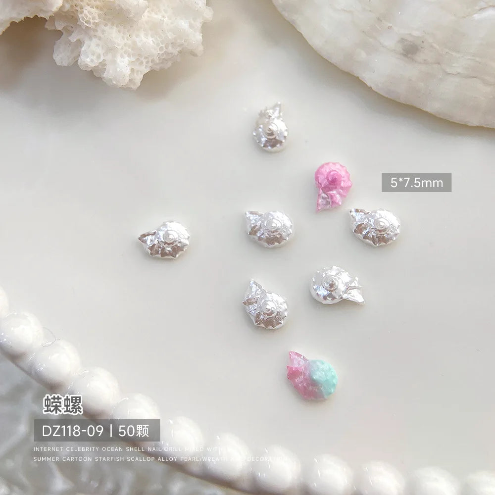 30pcs Ocean Shell Pearl Nail Charms Accessories Pearlescent Shell Aurora Nail Art Rhinestones DIY 3D Cute Nail Decorations Parts