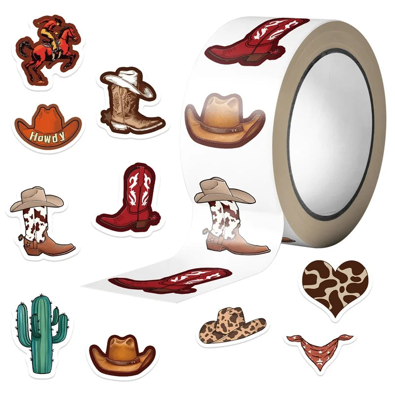 500PCS Vintage Cowboy Sticky Paper Sticker Labels Thank You Sticker Sealing DIY Decoration Scrapbooking Supplies for Kids