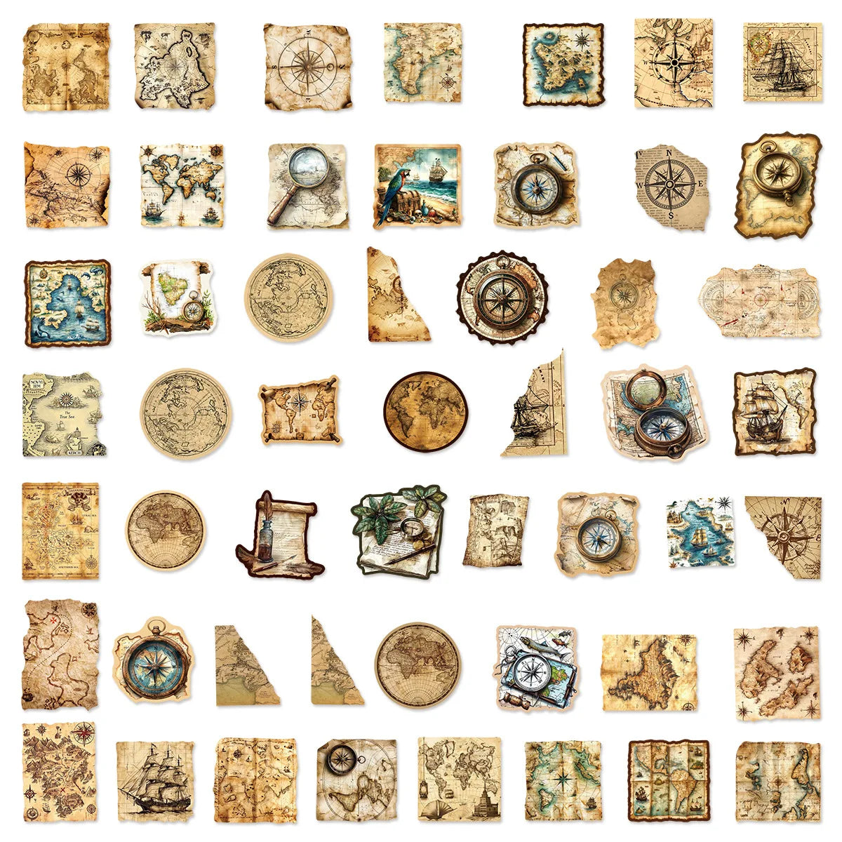 50/100PCS Vintage Map Doodle Stickers For Decorating Luggage Notebooks Desks Stationery Boxes Drawers Mobile Phones Computers
