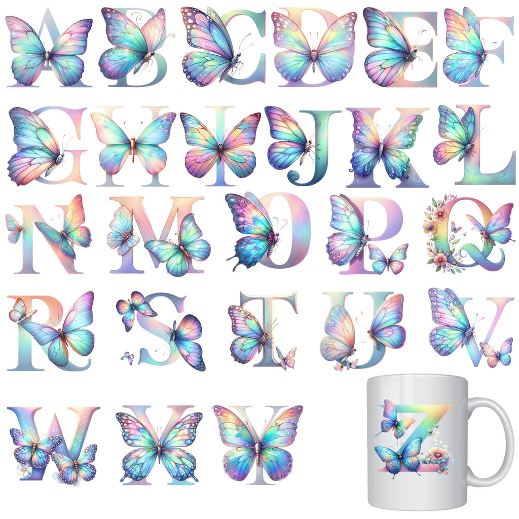26 sheets Alphabet Flowers A - Z Design UV DTF Transfer Sticker Decals for Office and Home 16oz Alphabet Waterproof Stickers